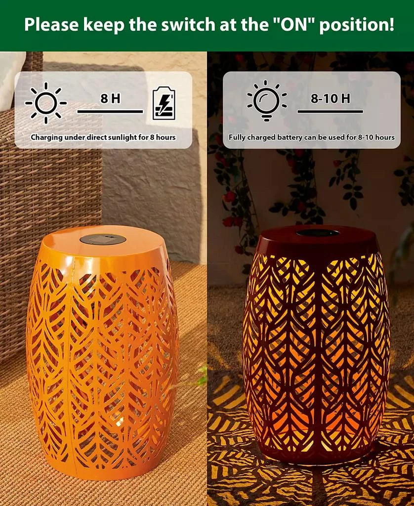 Multi-Functional Orange Iron Leaf Pattern Solar Powered Garden Stools or Planter Stand 商品
