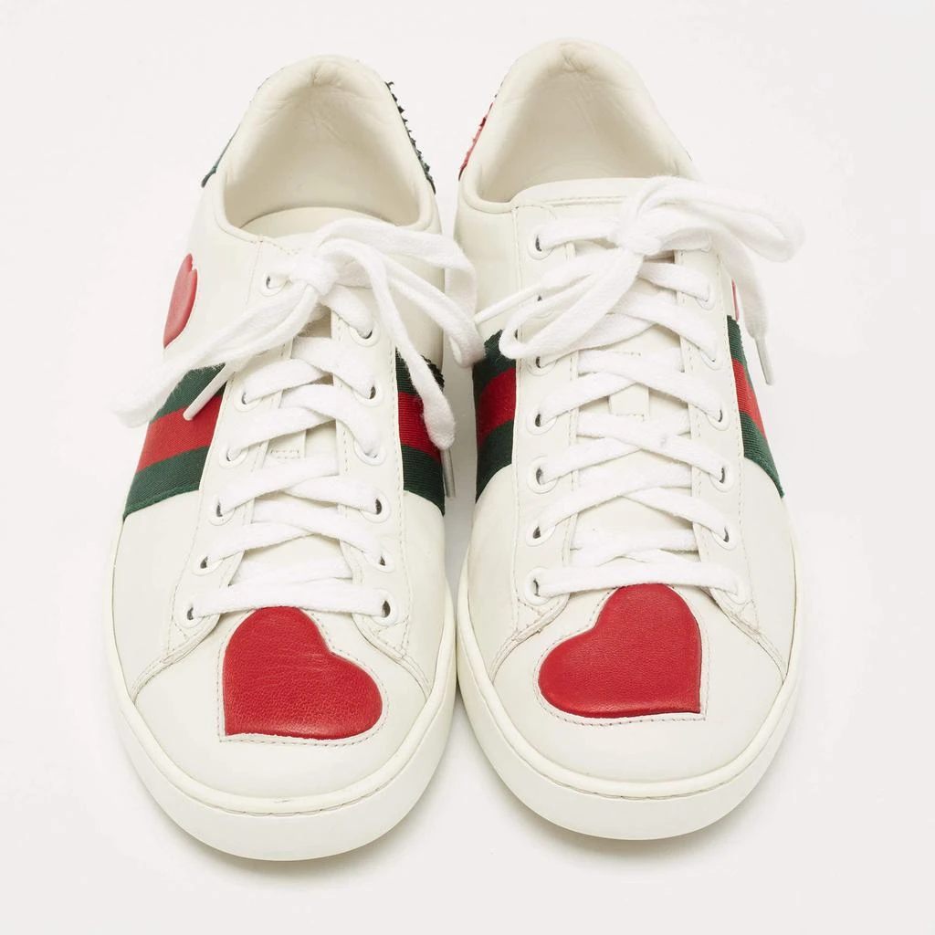 商品[二手商品] Gucci|Gucci White Leather Ace Web Heart Detail Lace Up Low Top Sneaker Size 35.5,价格¥3651,第3张图片详细描述