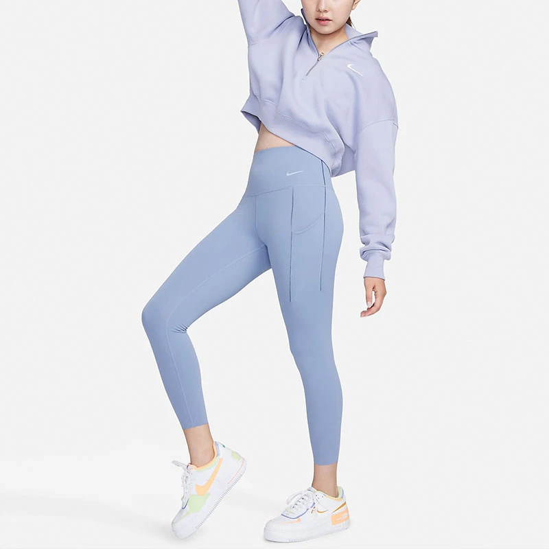 商品[国内直发] NIKE|[预售3天]Universa 启程系列 纯色速干高腰口袋九分紧身运动长裤 女款 灰石板蓝,价格¥142,第4张图片详细描述