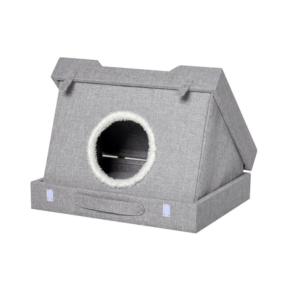 商品PawHut|Cat House Foldable Kitten Condo Pet Bed w/ Soft Cushion Scratching Pad,价格¥335,第1张图片