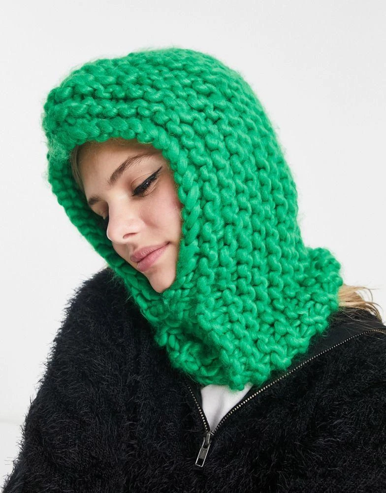 商品COLLUSION|COLLUSION Unisex chunky crochet knit balaclava in green,价格¥95,第4张图片详细描述