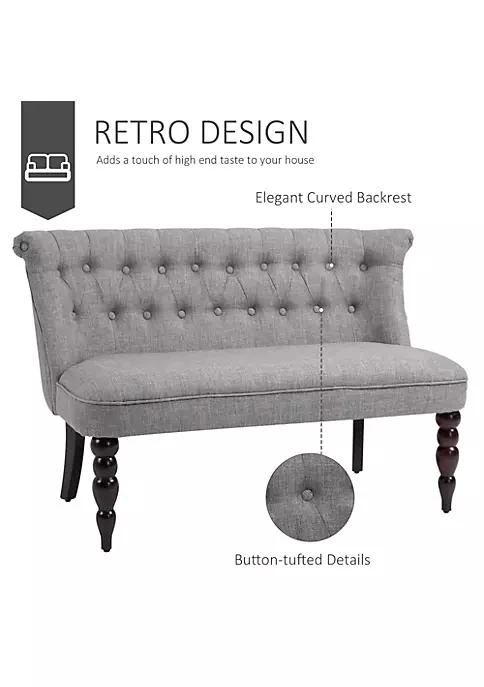 商品HOMCOM|Upholstered Armless Fabric Loveseat With Button Tufted Design For Living Room With Wood Legs Grey,价格¥1870,第3张图片详细描述