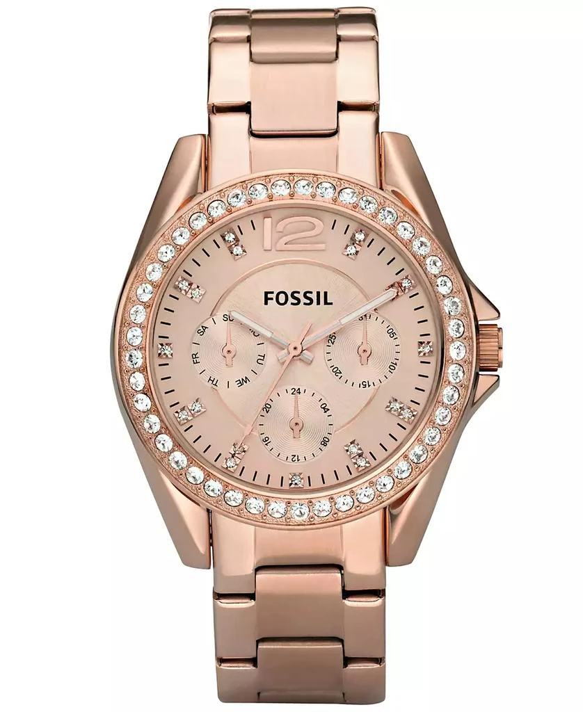 商品Fossil|Women's Riley Rose Gold Plated Stainless Steel Bracelet Watch 38mm,价格¥787,第1张图片