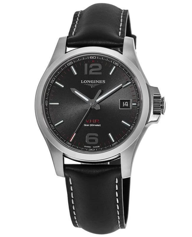 商品Longines|Longines Conquest V.H.P. 41mm Black Dial Black Leather Strap Men's Watch L3.716.4.56.2,价格¥6378,第1张图片