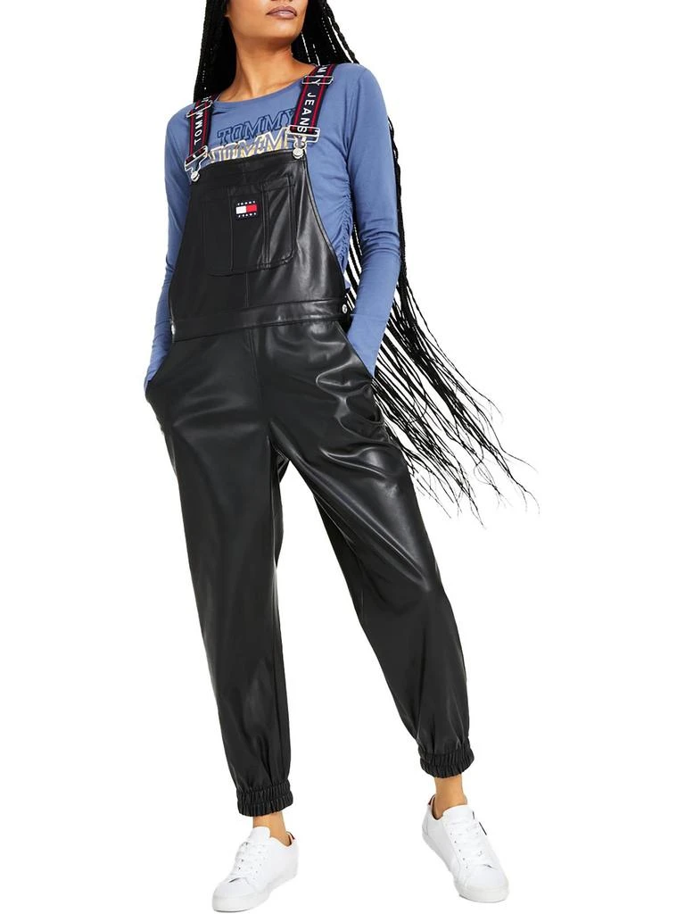商品Tommy Jeans|Womens Faux Leather Jogger Overalls,价格¥538,第1张图片