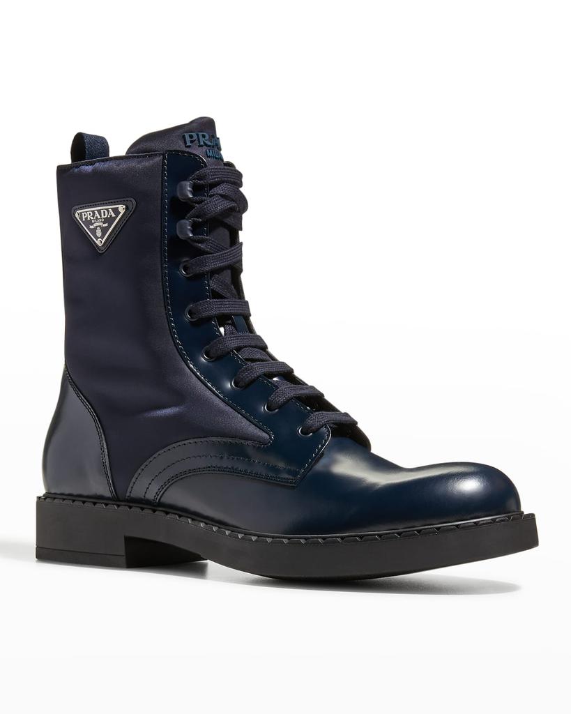 Men's Nylon & Leather Triangle Logo Combat Boots商品第4张图片规格展示