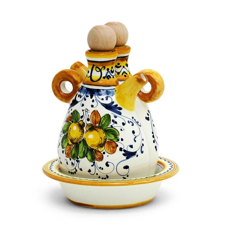 商品Artistica - Deruta of Italy|Limoncini: 'The Better Half' Oil And Vinegar Set With Tray/Saucer,价格¥1344,第1张图片