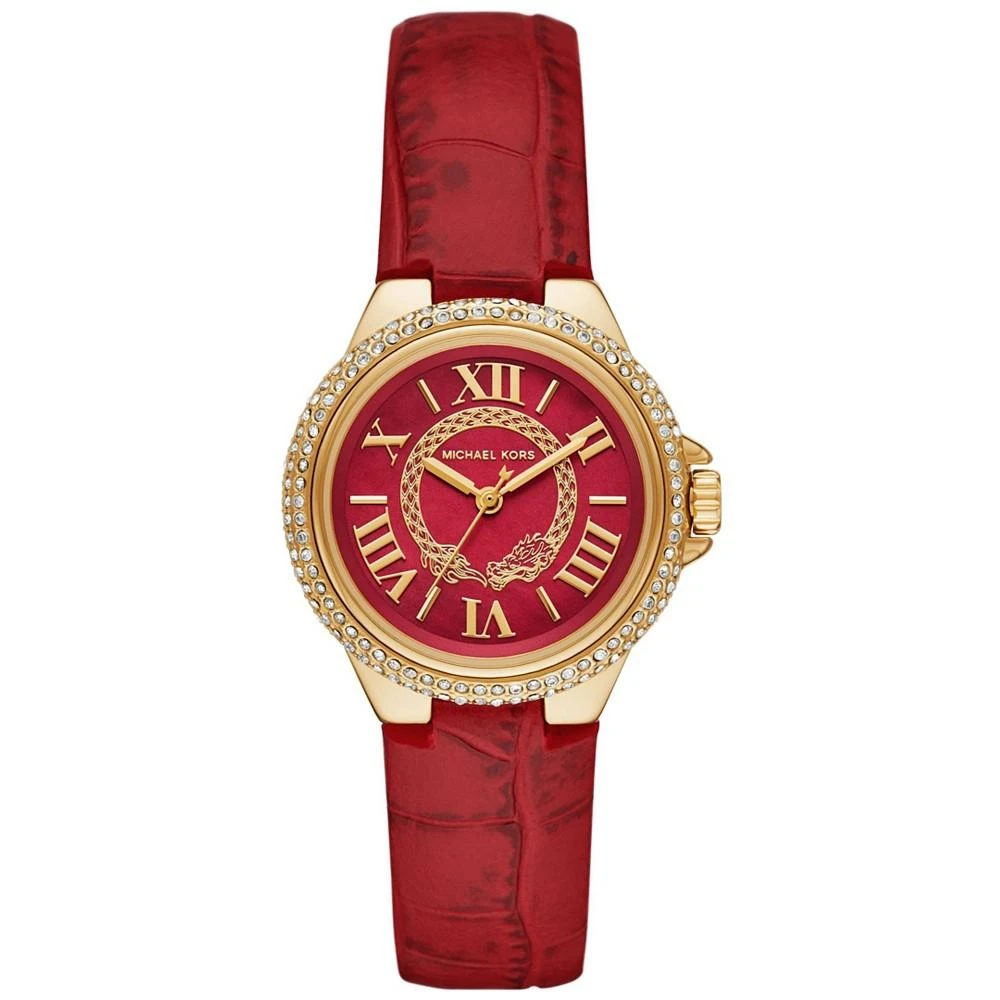 商品Michael Kors|Women's Camille Three-Hand Red Leather Watch 33mm,价格¥1883,第1张图片