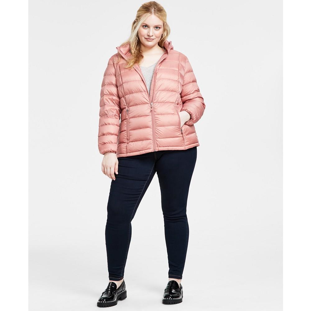 Women's Plus Size Hooded Packable Down Puffer Coat, Created for Macy's商品第1张图片规格展示