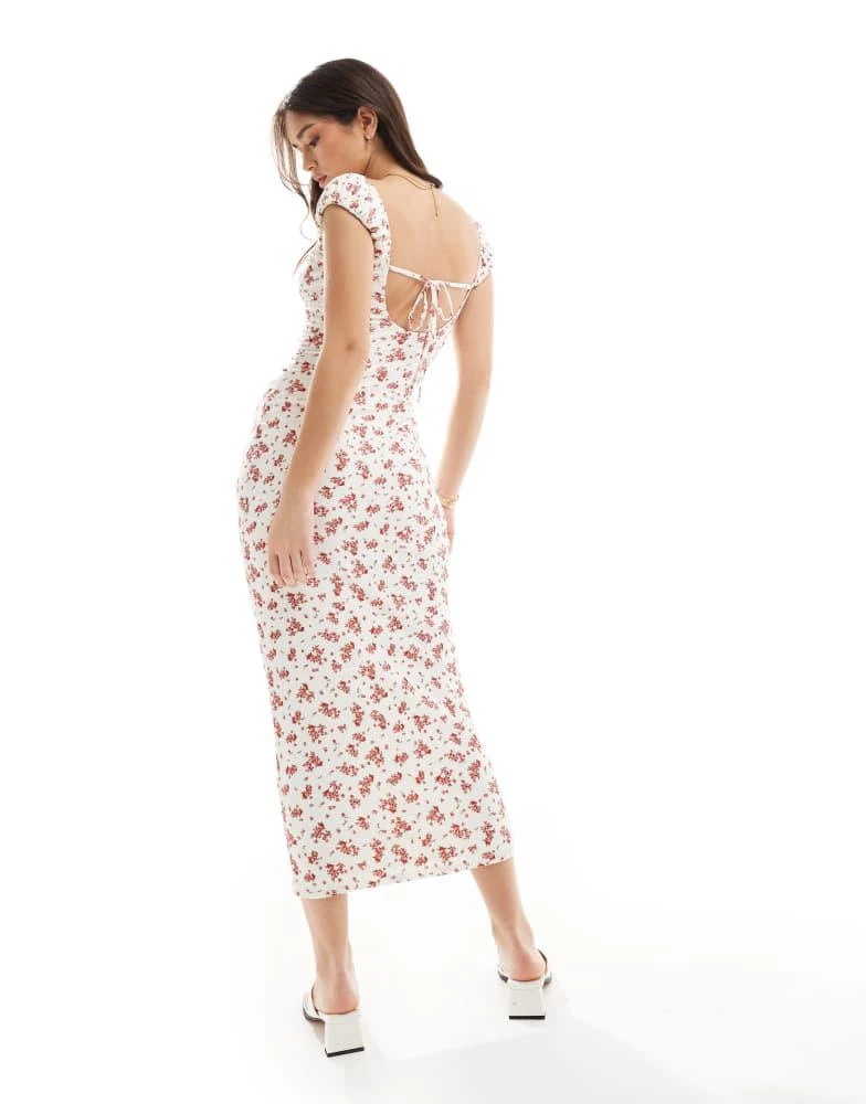 商品Bershka|Bershka milkmaid maxi dress in ecru & red floral,价格¥236,第2张图片详细描述