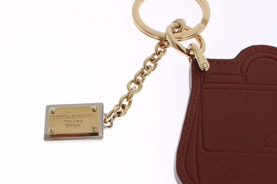 商品Dolce & Gabbana|Dolce & Gabbana Brown Leather Miss SICILY Gold Finder Chain Keychain,价格¥927,第4张图片详细描述