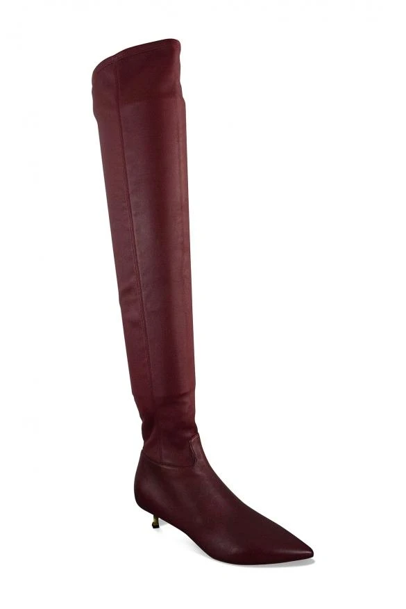 商品Valentino|Luxury shoes for women valentino over the knee boots bordeaux leather twisted heel,价格¥4208,第3张图片详细描述