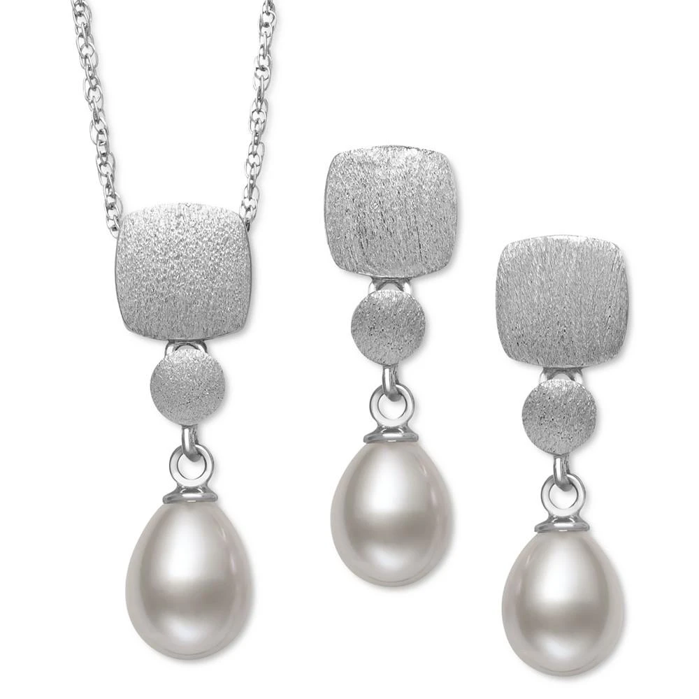 商品Belle de Mer|2-Pc. Set Cultured Freshwater Pearl (6mm) Brushed Finish Pendant Necklace & Matching Drop Earrings in Sterling Silver, Created for Macy's,价格¥821,第4张图片详细描述