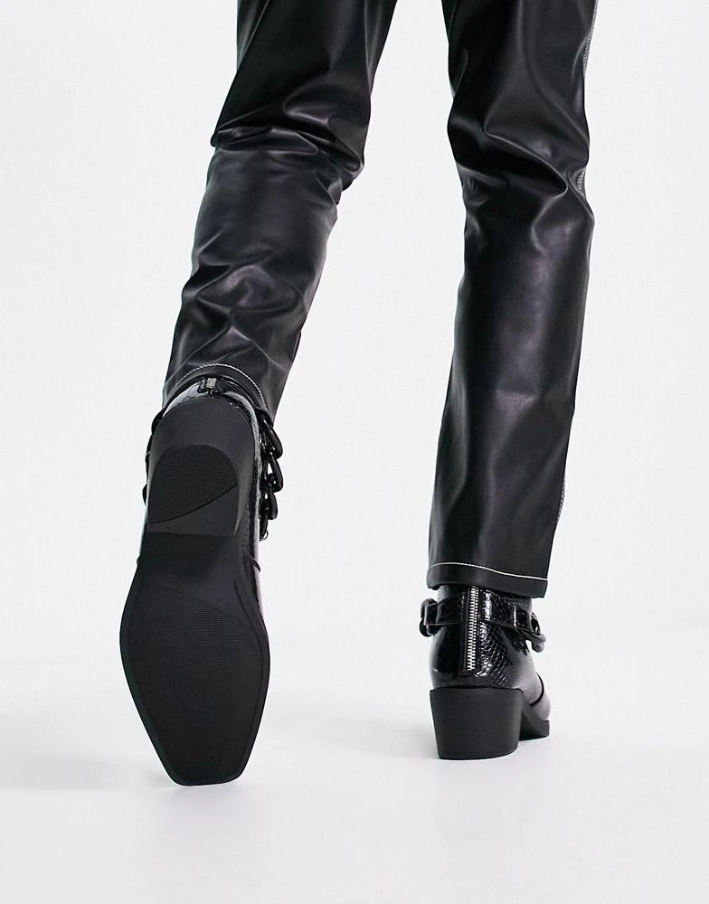 商品ASOS|ASOS DESIGN cuban chelsea boot in black patent lizard faux leather with black chain,价格¥337,第2张图片详细描述