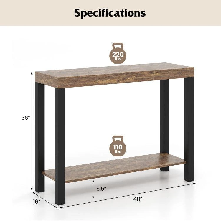 2-Tier Home Bar Table with Open Shelves and Storage for Home Kitchen Living Room Pub-Rustic Brown 商品