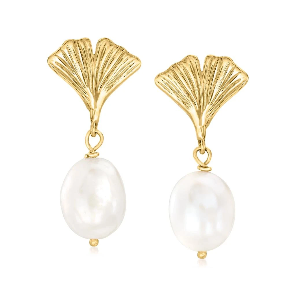 商品Ross-Simons|Ross-Simons Cultured Semi-Baroque Pearl Ginkgo Leaf Drop Earrings in 14kt Yellow Gold,价格¥1186,第1张图片