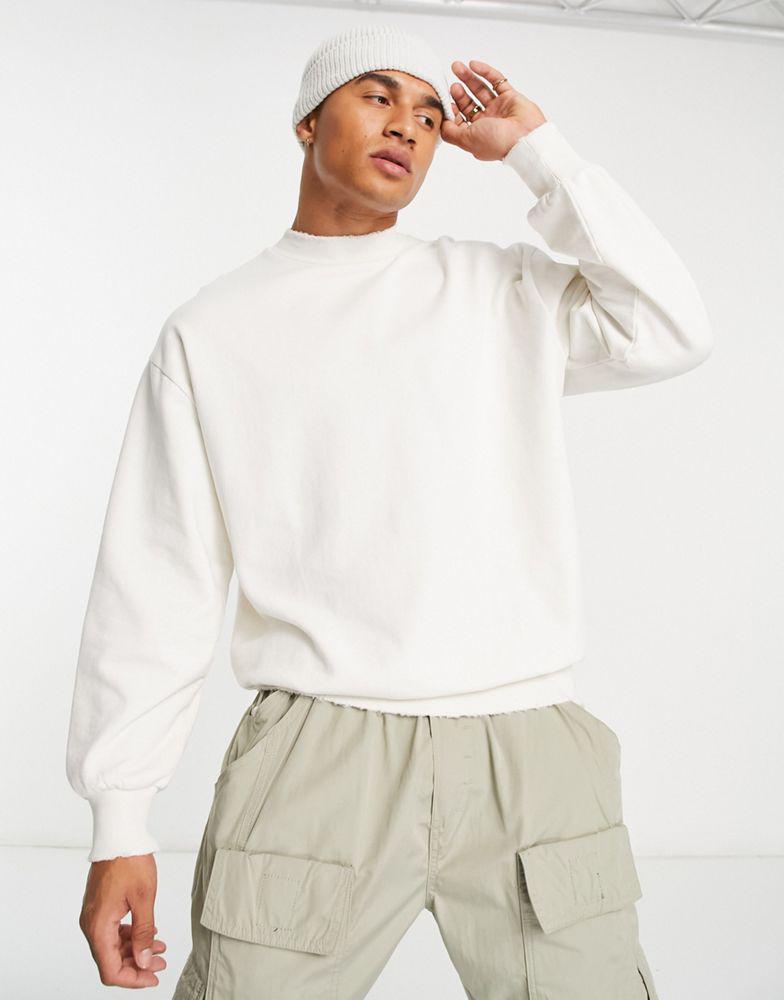 ASOS DESIGN super oversized sweatshirt with nibbled hem and cuff in white商品第1张图片规格展示