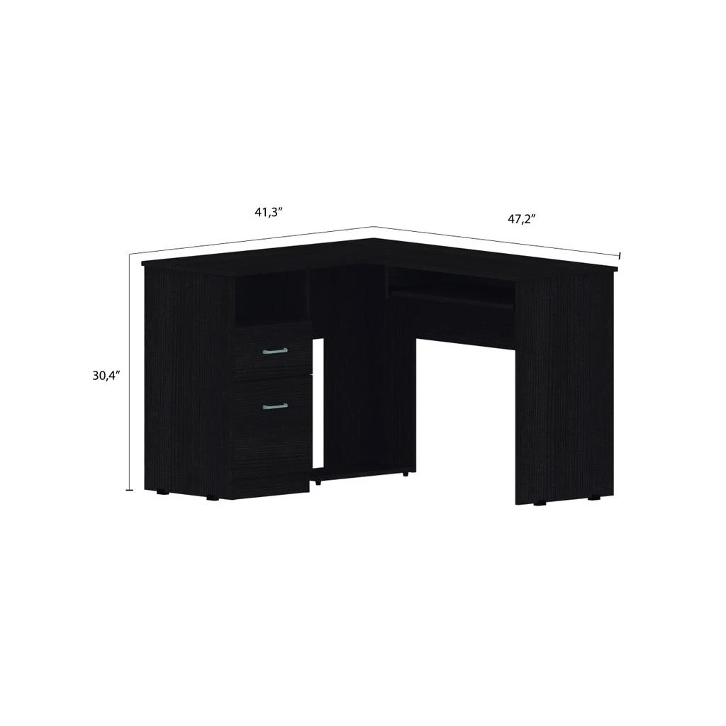 商品Simplie Fun|Glendale 2-Drawer 1-Shelf L-Shaped Computer Desk Black Wengue,价格¥2868,第4张图片详细描述