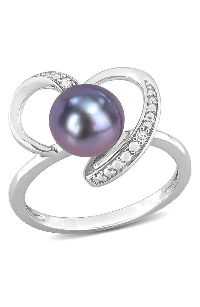 商品DELMAR|Sterling Silver Diamond & 8-8.5mm Black Cultured Freshwater Pearl Ring - 0.02 ctw,价格¥436,第1张图片