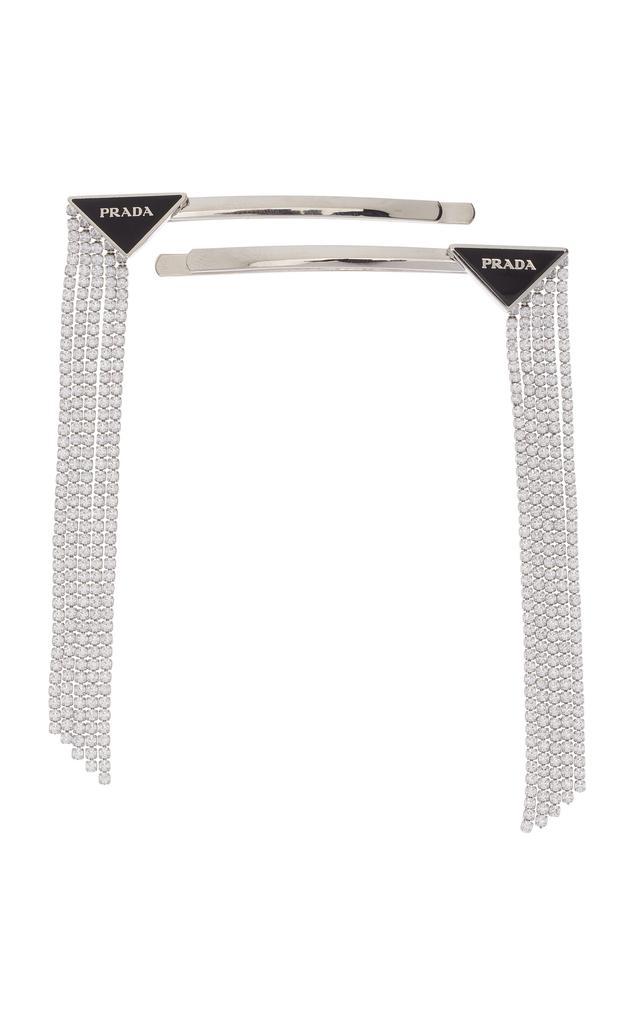 Prada - Women's Crystal-Embellished Silver-Tone Barrette - Black - OS - Moda Operandi商品第1张图片规格展示