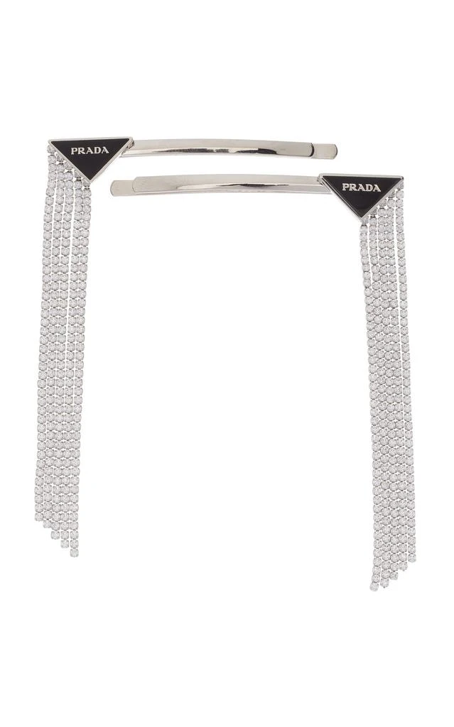 商品Prada|Prada - Crystal-Embellished Silver-Tone Barrette - Black - OS - Moda Operandi,价格¥7593,第1张图片