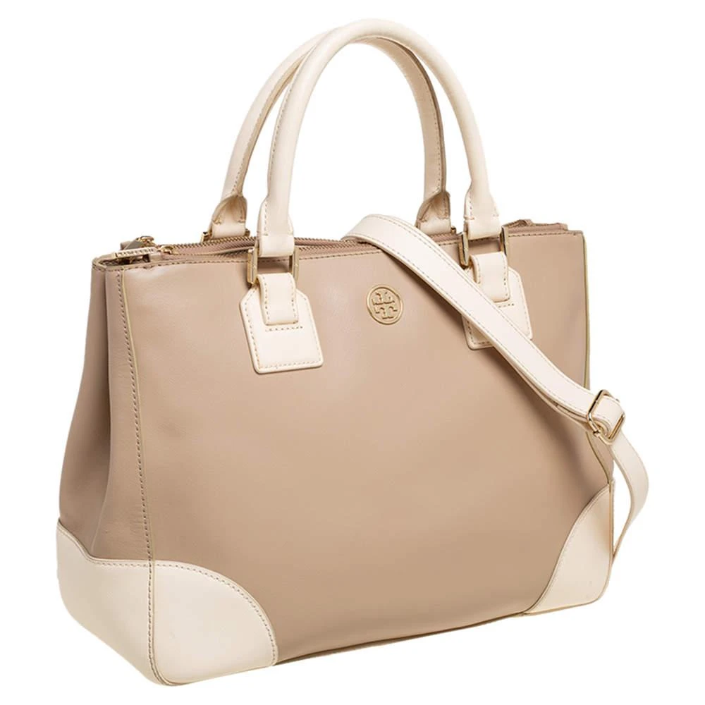 商品[二手商品] Tory Burch|Tory Burch Two Tone Beige Saffiano Lux Leather Robinson Double Zip Tote,价格¥899,第3张图片详细描述