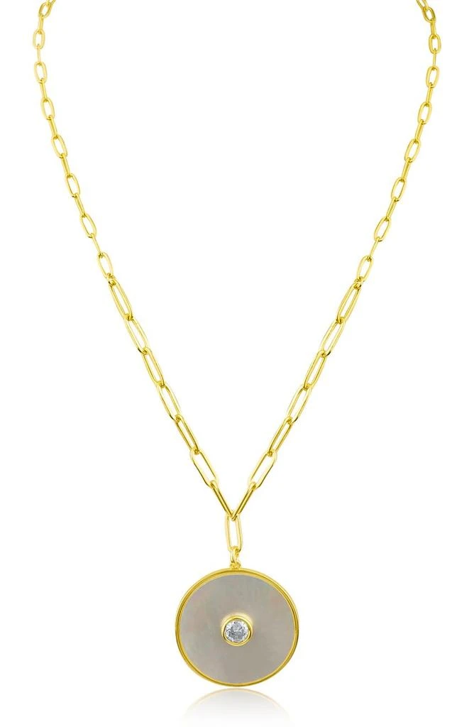 商品Kenneth Jay Lane|Medallion Mother of Pearl & CZ Pendant Necklace,价格¥599,第1张图片