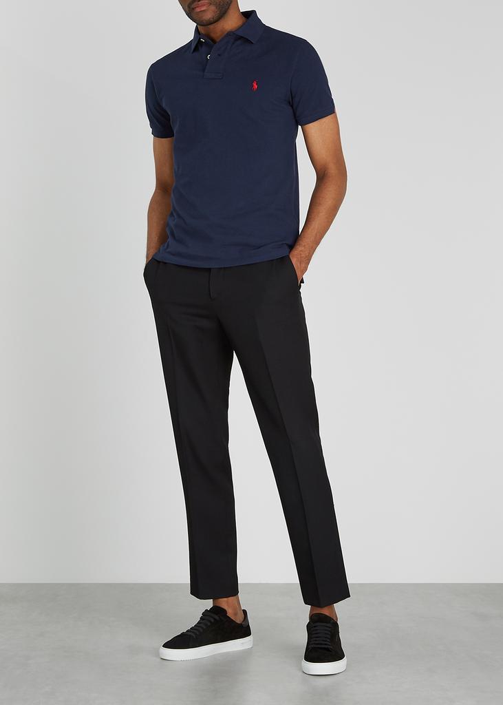 Navy slim piqué cotton polo shirt商品第4张图片规格展示