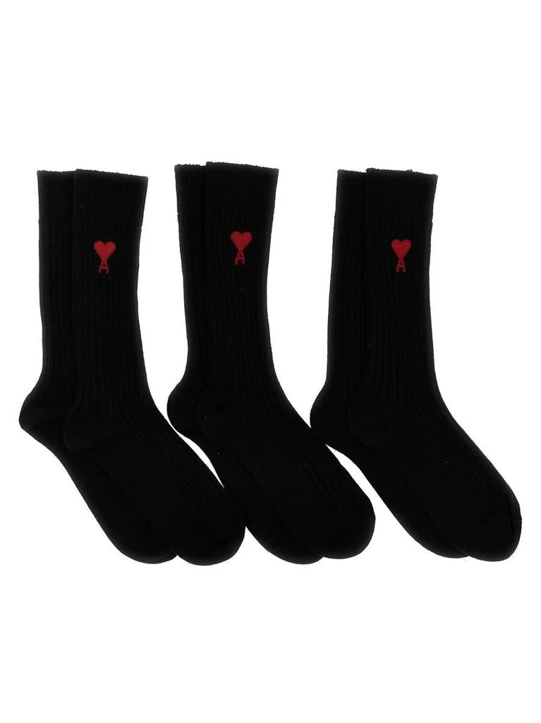 商品AMI|AMI ALEXANDRE MATTIUSSI 3-pack logo embroidery socks,价格¥793,第1张图片