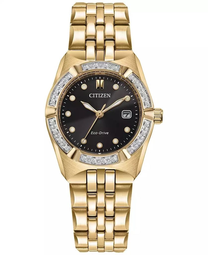 商品Citizen|Eco-Drive Women's Corso Diamond (1/10 ct. t.w.) Gold-Tone Stainless Steel Bracelet Watch 28mm,价格¥3290,第1张图片