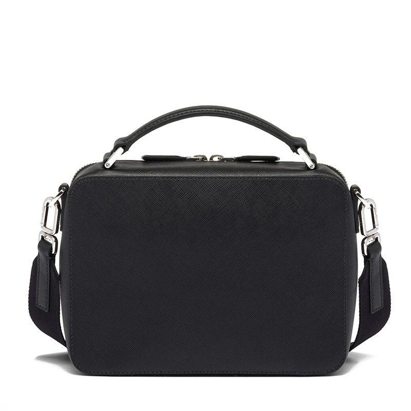 PRADA/普拉达 22春夏新款Brique系列 男士黑色Saffiano皮革银扣三角徽标配织物�肩带单肩斜跨包手提包2VH069_9Z2_F0002_V_YMI 商品
