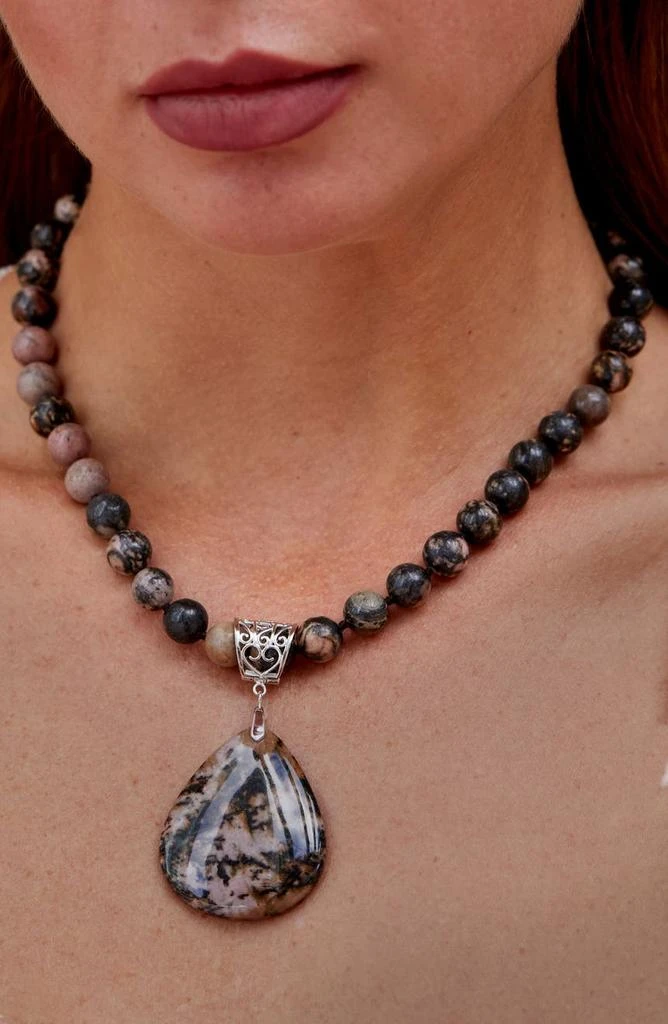 商品Savvy Cie Jewels|Sterling Silver Rhodochrosite Beaded Cabochon Pendant Necklace,价格¥680,第2张图片详细描述