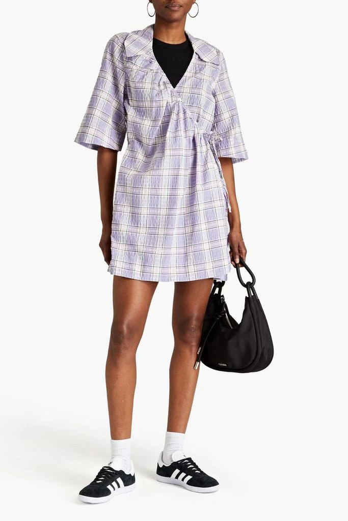 商品Ganni|Checked cotton-blend seersucker mini wrap dress,价格¥932,第2张图片详细描述