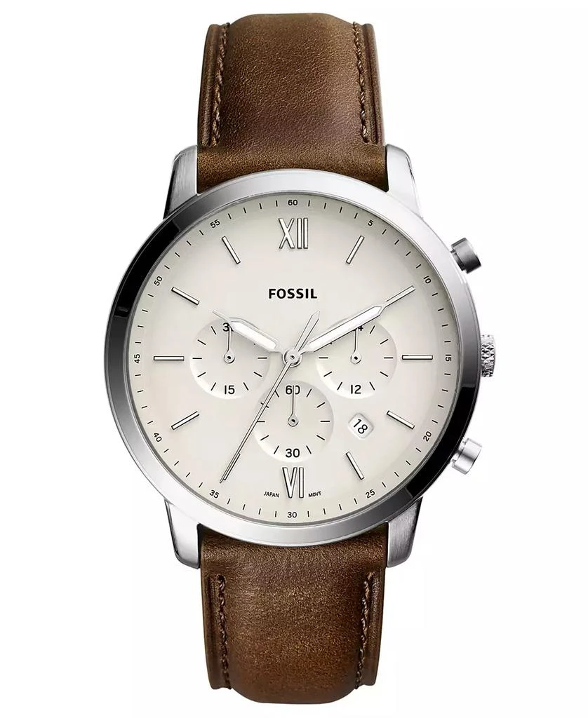 商品Fossil|Men's Neutra Chronograph Brown Leather Strap Watch 44mm,价格¥1215,第1张图片