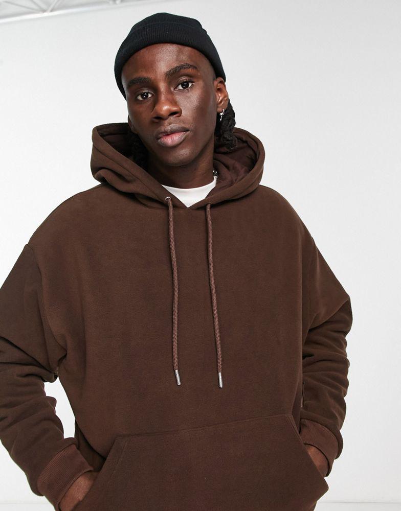 ASOS Dark Future oversized hoodie in polar fleece with back logo prints in brown商品第3张图片规格展示