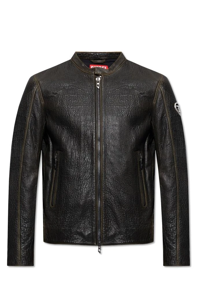 商品Diesel|Diesel L-Cobbe Logo Plaque Leather Jacket,价格¥4337,第1张图片