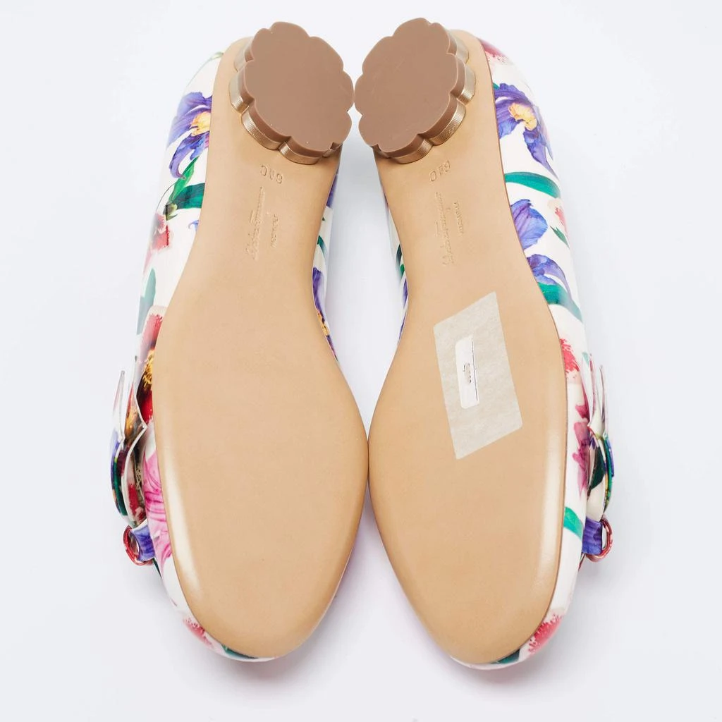 Salvatore Ferragamo White Floral Print Patent Leather Avola Bow Ballet Flats Size 37 商品