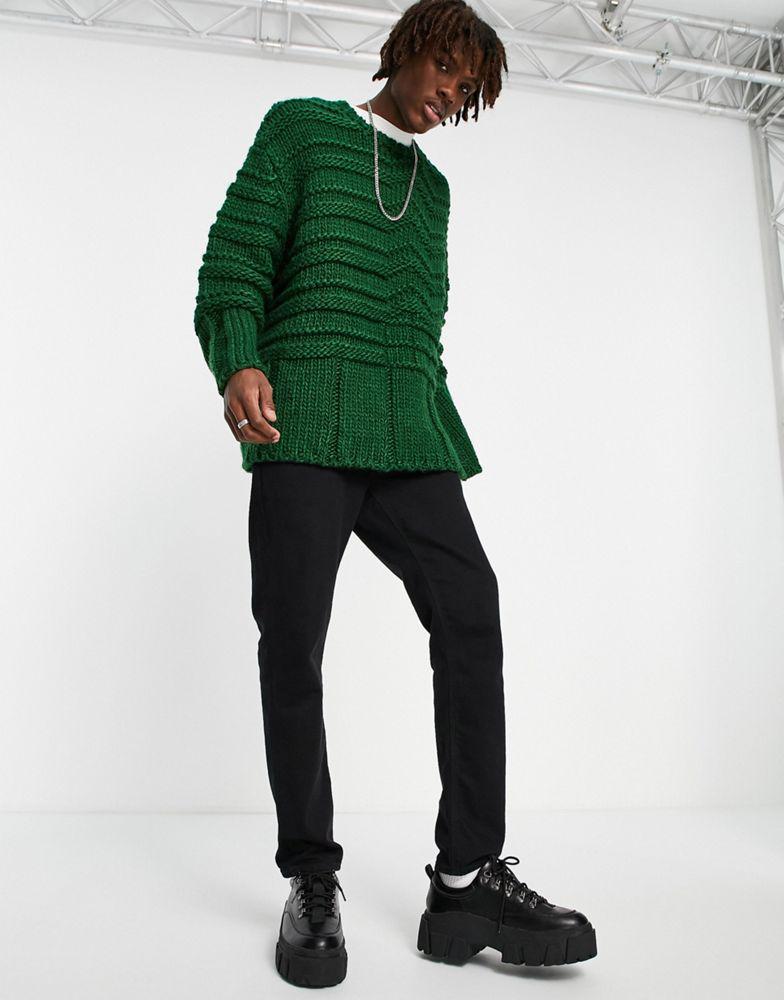 ASOS DESIGN hand knit look rib jumper in dark green商品第3张图片规格展示