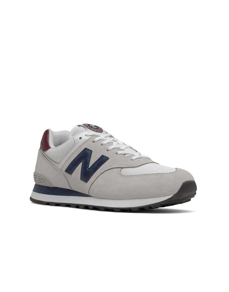 商品New Balance|New Balance 574 suede trainers in light grey and navy,价格¥639,第1张图片