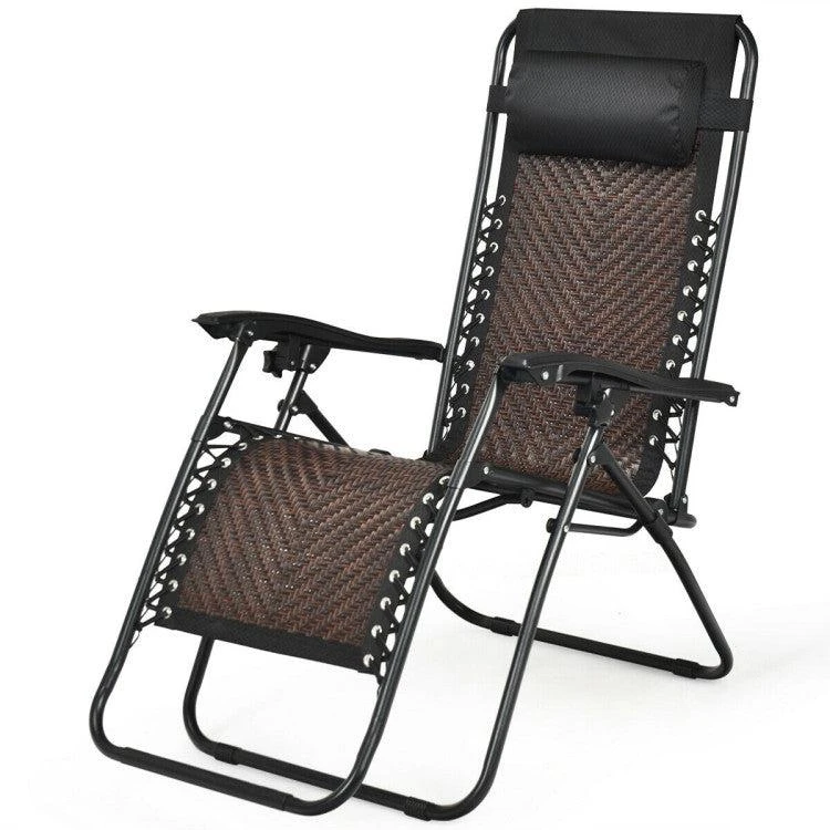 Folding Rattan Zero Gravity Lounge Chair with Removable Head Pillow-Gray 商品