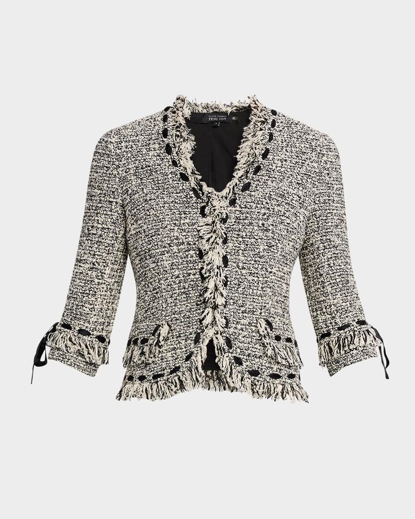 Shop Ribbon-Trim Fringed Tweed Jacket on Sale at BeyondStyle