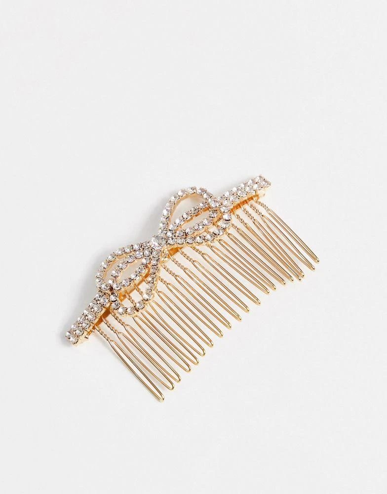 商品True Decadence|True Decadence occasion hair comb in gold with crystal bow,价格¥89,第4张图片详细描述