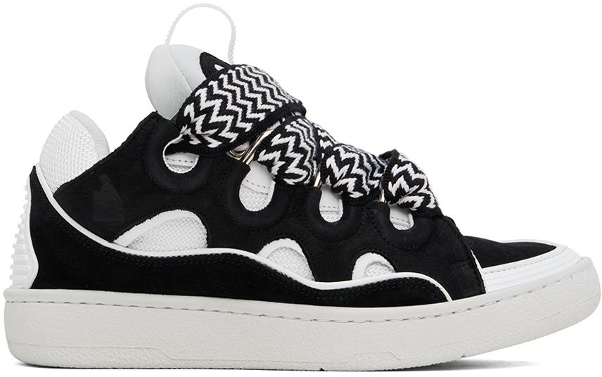 Black & White Leather Curb Sneakers – On Sale Now with Up to  display picture 3