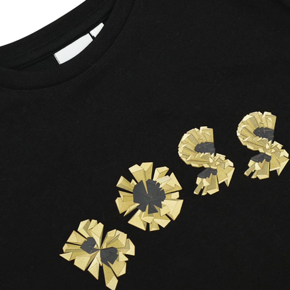 Black Short Sleeve Gold Bar Logo T Shirt商品第2张图片规格展示