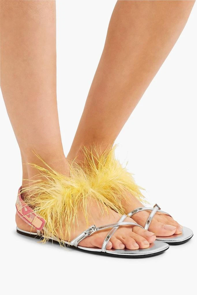 商品Prada|Feather-embellished metallic leather sandals,价格¥1292,第3张图片详细描述