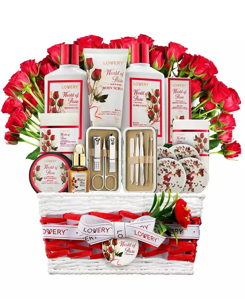 商品Lovery|Red Rose Home Spa Body Care Gift Set, Beauty and Personal Care Kit, Bath and Body Gift Set, 35 Piece,价格¥376,第1张图片