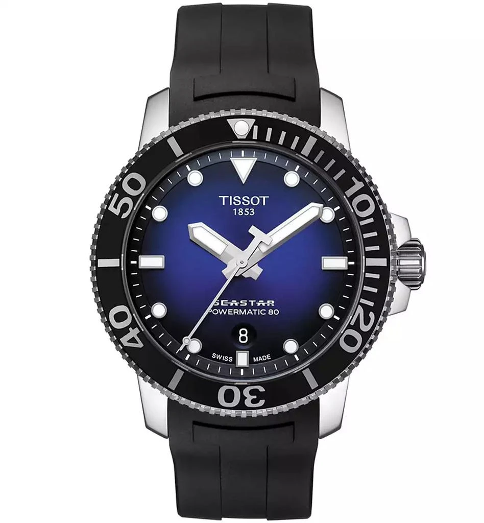 商品Tissot|Men's Swiss Automatic Seastar 1000 Powermatic 80 Black Rubber Strap Diver Watch 43mm,价格¥5689,第1张图片