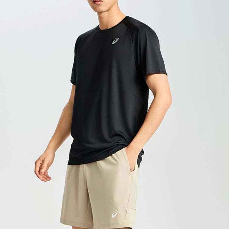 商品[国内直发] Asics|品牌logo跑步针织套头舒适透气休闲运动圆领短袖T恤 男款 黑色,价格¥305,第3张图片详细描述