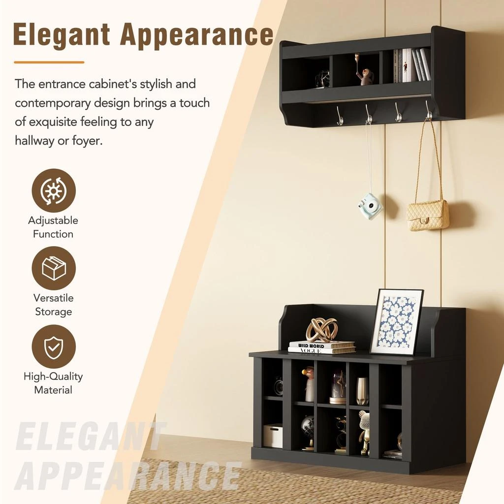 商品Streamdale Furniture|Streamdale Shoe Storage Bench with Coat Rack & Hooks,价格¥2850,第4张图片详细描述