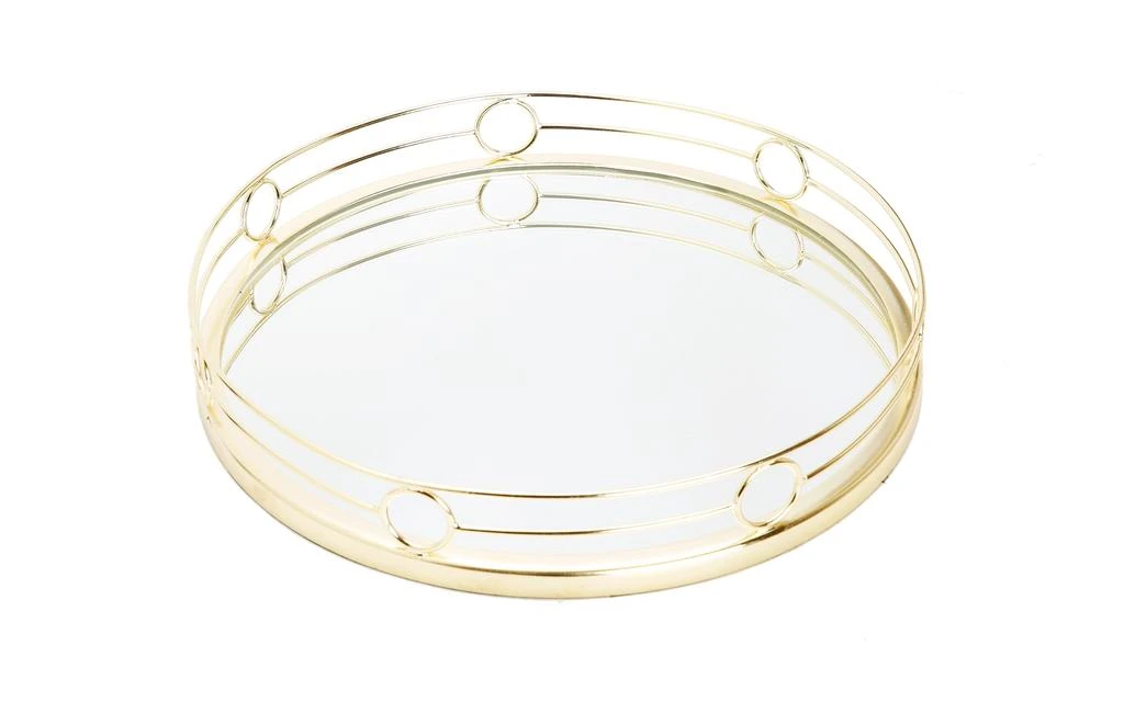商品Classic Touch Decor|Round Mirror Tray Gold Design - 15.5"D,价格¥658,第1张图片